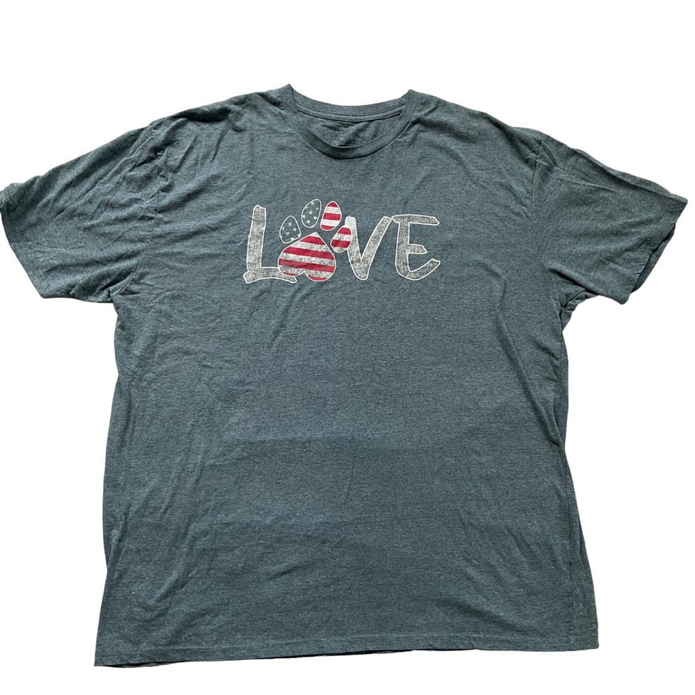 Love American Flag Paw Print T-Shirt Heather Unisex 2XL Boyfriend Fit Casual Tee